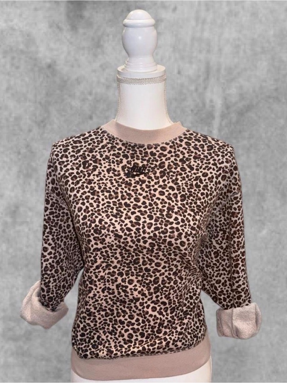 Nike Leopard Crewneck Sweatshirt in Blush and Brown